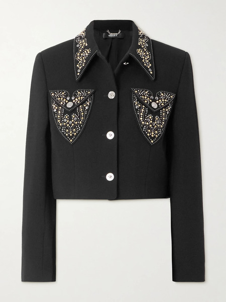  Versace   Embellished Wool Jacket   Black 