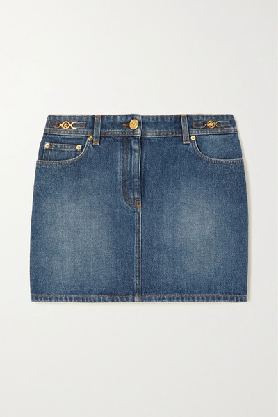  Versace   Icons Embellished Denim Mini Skirt   Dark Denim 