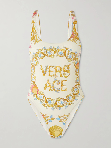  Versace   Open Back Printed Swimsuit   Yellow 