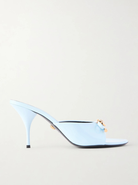  Versace   Opera Embellished Patent Leather Mules   Light Blue 