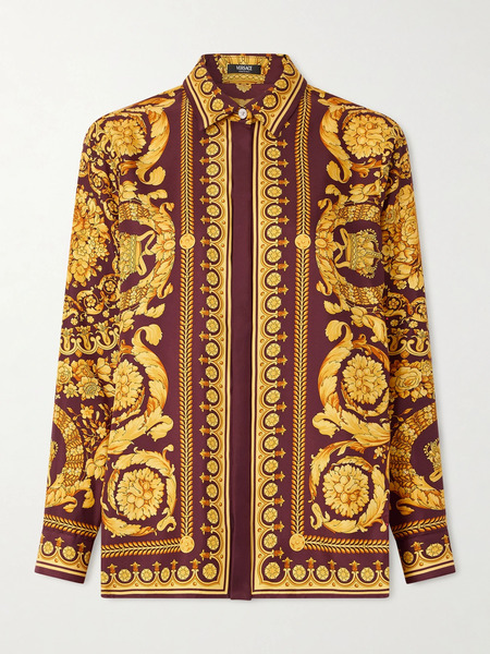  Versace   Printed Silk Twill Shirt   Gold 