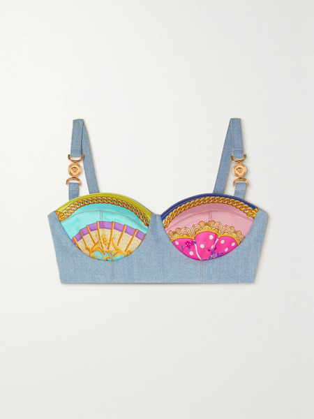  Versace   Twill Trimmed Denim Bralette   Light Denim 