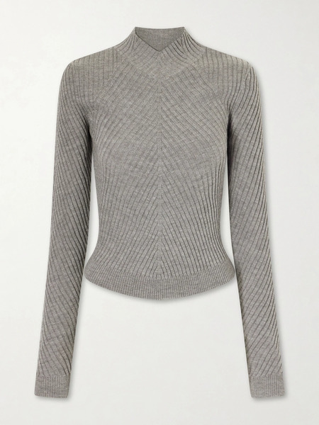  Victoria Beckham   Georgia Ribbed Merino Wool Sweater   Gray 