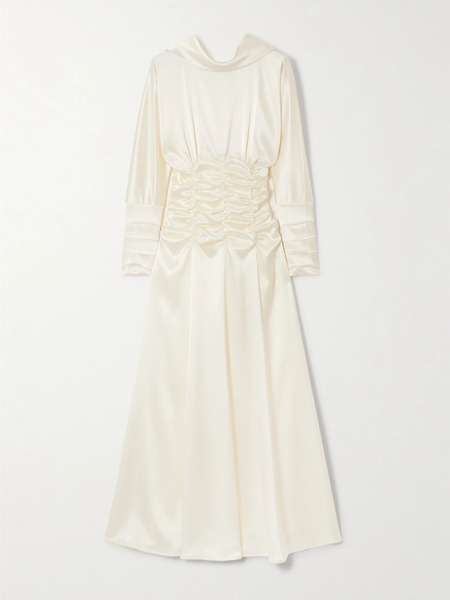  Violante Nessi   Edgar Open Back Gathered Satin Gown   Ivory 