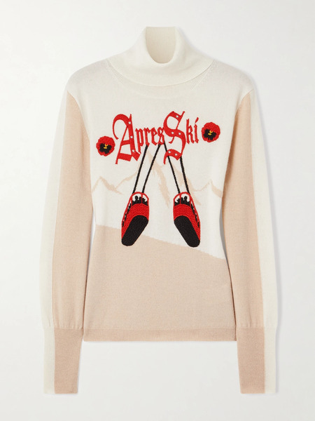  We Norwegians   + Markarian Aprés Ski Embroidered Jacquard Knit Wool And Cashmere Blend Turtleneck Sweater   Cream 