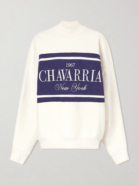  Willy Chavarria   Oversized Embroidered Striped Cotton Jersey Sweater   White 