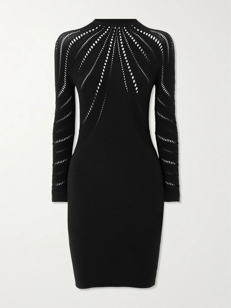  Wolford   Perforated Stretch Wool Blend Mini Dress   Black 