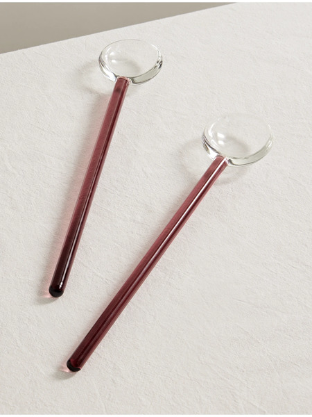  Yali Glass   Set Of Two Glass Salad Servers   Pink 