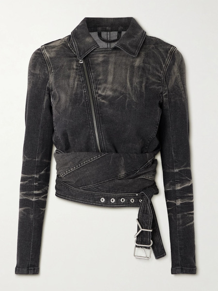  Y/project   Cutout Bleached Denim Wrap Jacket   Black 