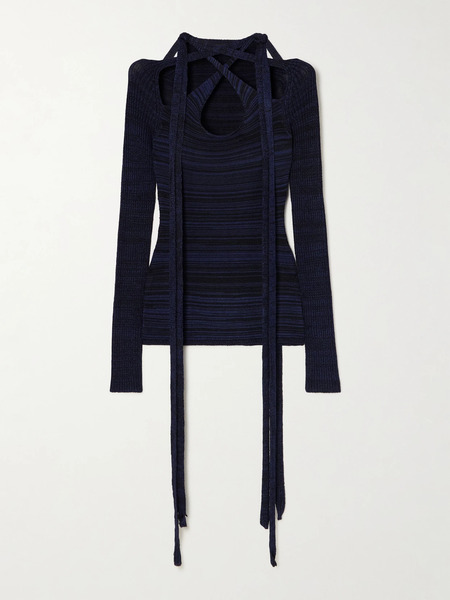  Y/project   Scarf Detailed Spaced Dyed Stretch Knit Top   Navy 