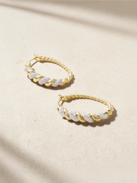  Yvonne Léon   Paire De Maxi Créoles Ovales Torsade 9 Karat Yellow And White Gold Diamond Earrings   One Size 