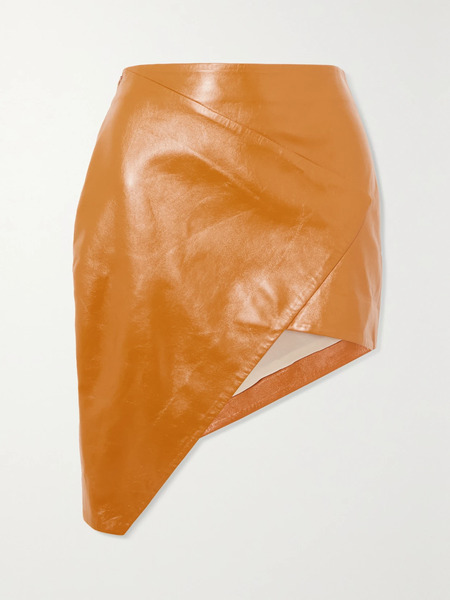  Zeynep Arcay   Asymmetric Wrap Effect Leather Mini Skirt   Gold 