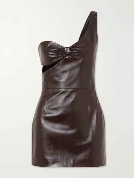  Zeynep Arcay   One Shoulder Cutout Leather Mini Dress   Brown 