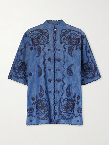  Zimmermann   Aster Embroidered Denim Shirt   Blue 