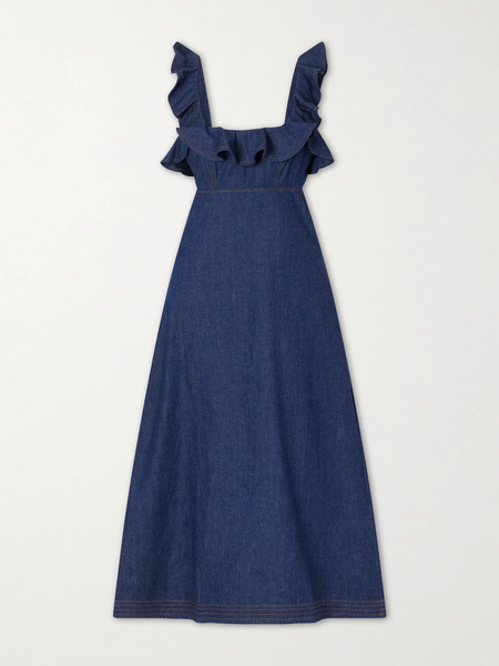  Zimmermann   Aster Ruffled Denim Midi Dress   Blue 