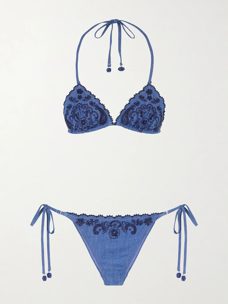  Zimmermann   Aster Scalloped Embroidered Denim Bikini   Blue 