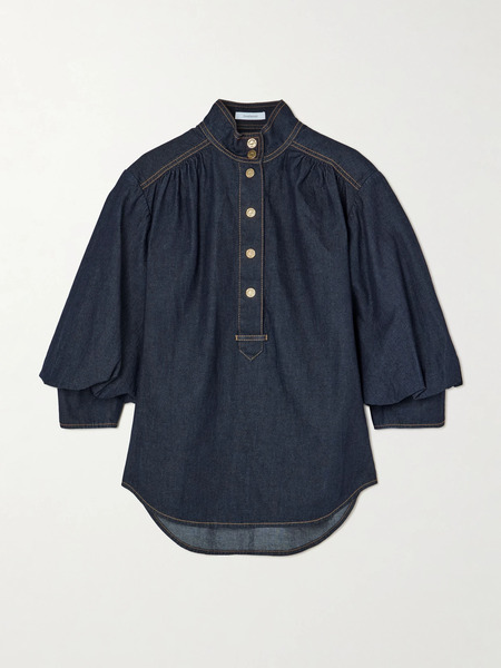  Zimmermann   Billow Gathered Denim Blouse   Dark Denim 