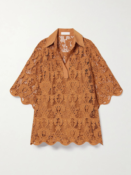  Zimmermann   Coco Oversized Poplin Trimmed Guipure Lace Tunic   Camel 