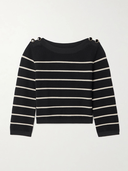  Zimmermann   Crush Cropped Button Embellished Striped Knitted Sweater   Black 