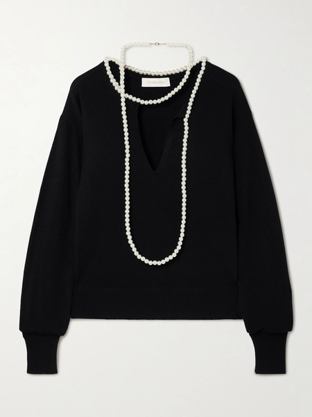  Zimmermann   Crush Faux Pearl Embellished Wool Sweater   Black 