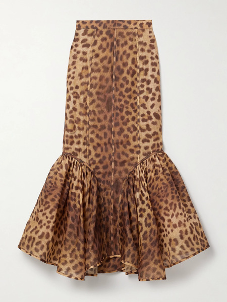  Zimmermann   Crush Ruffled Paneled Leopard Print Linen And Silk Blend Organza Maxi Skirt   Leopard Print 