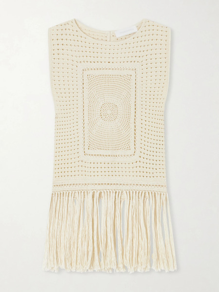  Zimmermann   Indra Fringed Crocheted Cotton Tank Top   Cream 