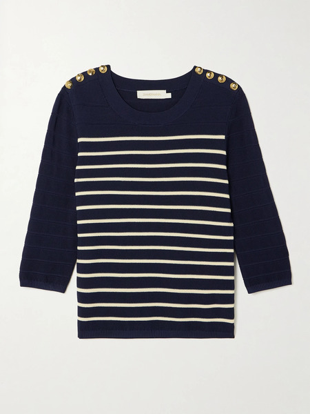  Zimmermann   Luna Button Detailed Striped Sweater   Navy 