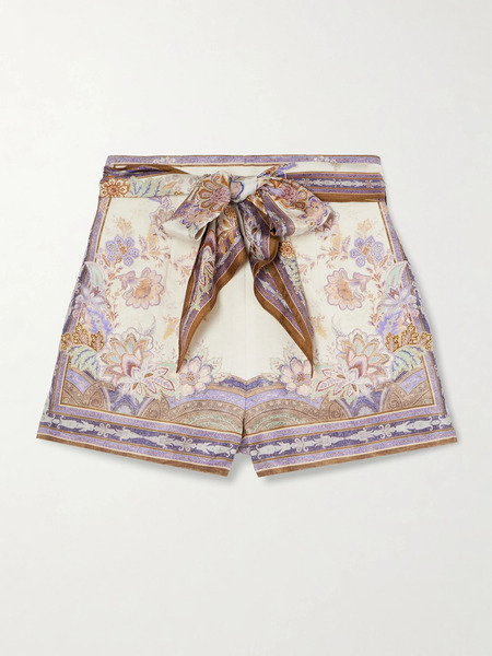  Zimmermann   Luna Scarf Belted Linen Shorts   Multi 