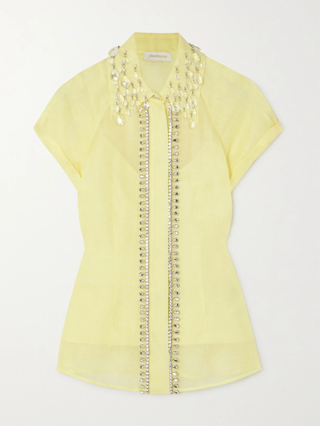  Zimmermann   Matchmaker Crystal Embellished Linen And Silk Blend Shirt   Yellow 