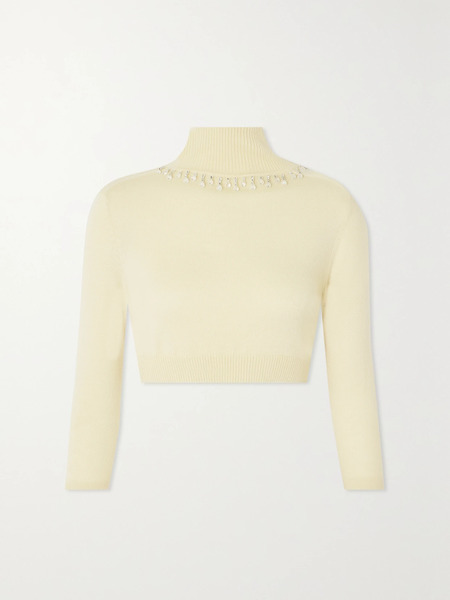  Zimmermann   + Net Sustain Matchmaker Cropped Crystal Embellished Merino Wool Turtleneck Sweater   Yellow 
