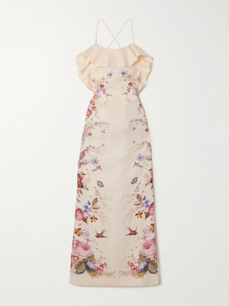  Zimmermann   Patience Ruffled Printed Linen Midi Dress   Cream 