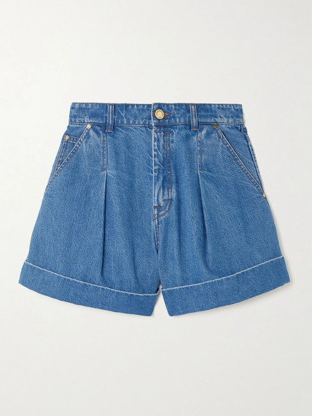  Zimmermann   Pleated Denim Shorts   Mid Denim 