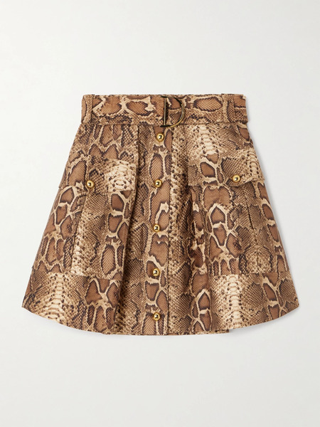  Zimmermann   Printed Silk And Cotton Blend Mini Skirt   Beige 