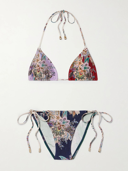  Zimmermann   Rhiannon Floral Print Triangle Bikini   Blue 