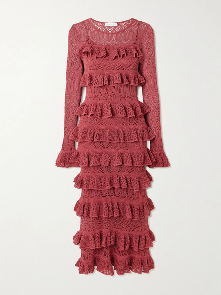  Zimmermann   Wanderlust Ruffled Open Knit Maxi Dress   Brick 