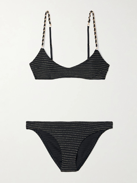  Zimmermann   Waverly Chain Embellished Metallic Striped Bikini   Black 