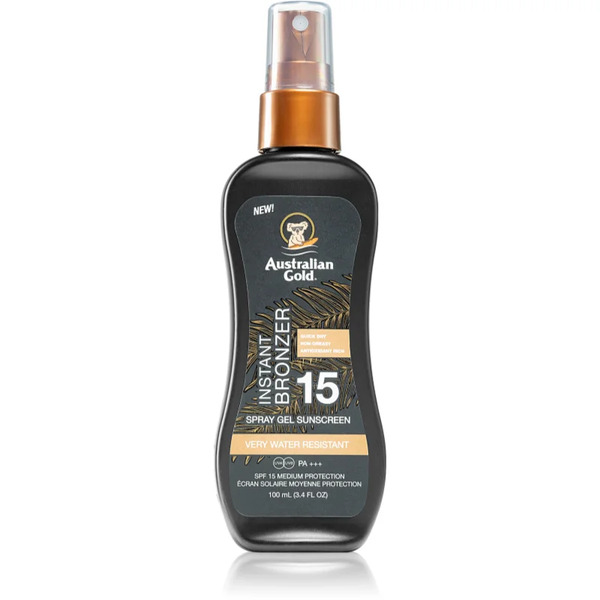  Australian Gold Instant Bronzer Protective Sunscreen Spray With Bronzer Spf 15 100 Ml 