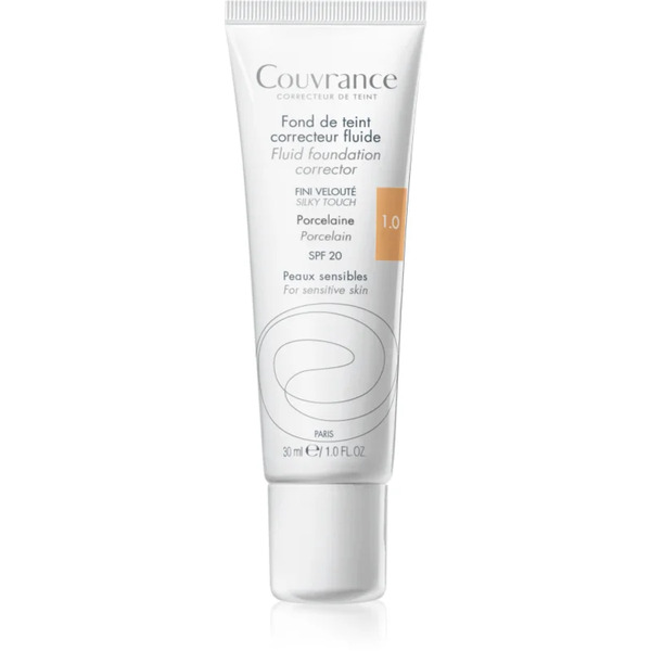  Avène Couvrance Fluid Foundation Corrector Fluid Coverage Foundation Spf 20 Shade 1.0 Porcelain 30 Ml 