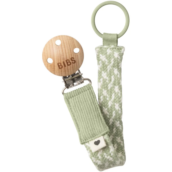  Bibs Paci Braid Dummy Clip Sage / Ivory 1 Pc 