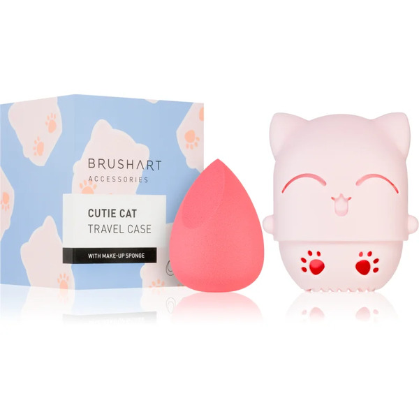  Brushart Accessories Cutie Cat Travel Case With Make-up Sponge Sponge For Makeup Application With Travel Case 