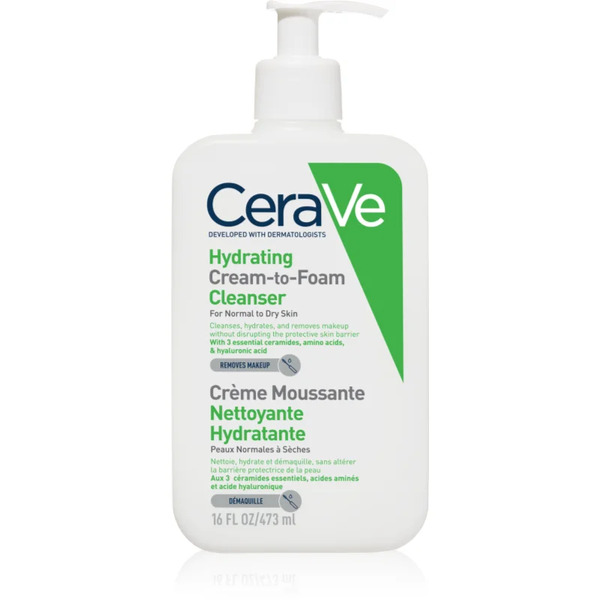  Cerave Cleansers Hydrating Cream-to-foam Cleanser Cleansing Foaming Cream For Normal To Dry Skin 473 Ml 