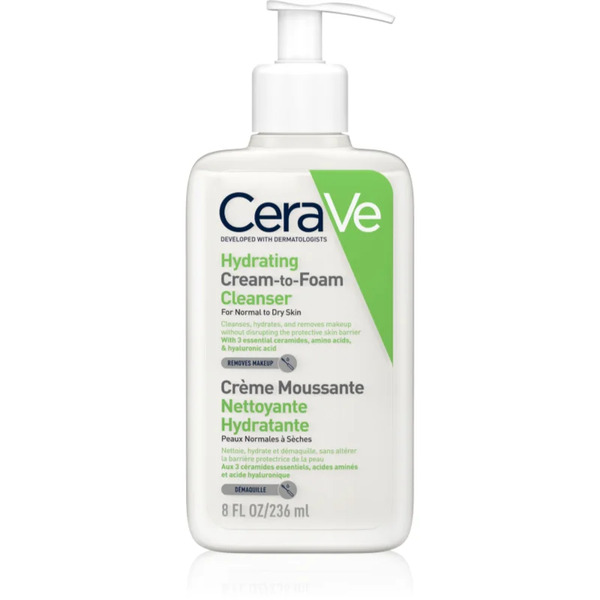  Cerave Cleansers Hydrating Cream-to-foam Cleanser Cleansing Foaming Cream For Normal To Dry Skin 236 Ml 