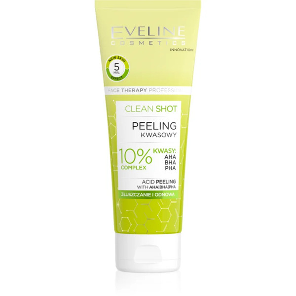  Eveline Cosmetics Clean Shot 10% Complex Of Aha, Bha And Pha Gentle Scrub To Treat Skin Imperfections 75 Ml 