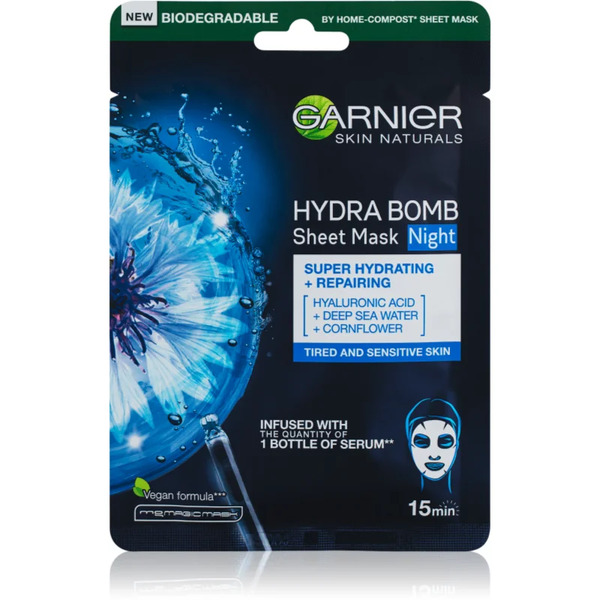  Garnier Textil Masks Hydra Bomb Moisturising Face Sheet Mask Night 28 G 