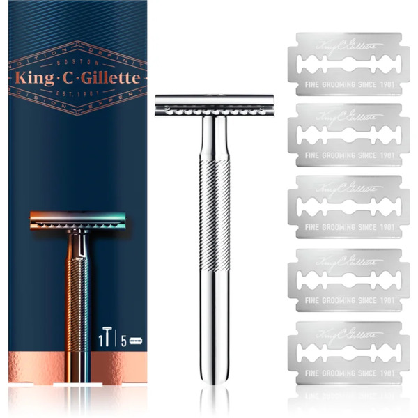 Gillette King C. Double Edge Shaver + Replacement Blades 5 Pc 