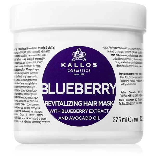  Kallos Kjmn Professional Blueberry Revitalising Mask For Dry, Damaged, Chemically Treated Hair 275 Ml 