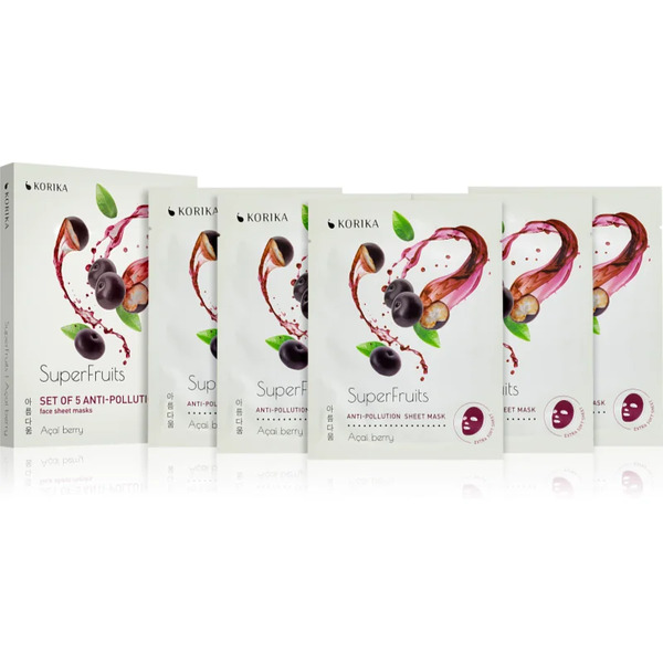  Korika Superfruits Acai Berry - Set Of 5 Anti-pollution Face Sheet Masks Face Mask Set At A Reduced Price Acai Berry 