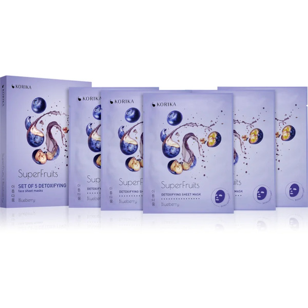  Korika Superfruits Blueberry - Set Of 5 Detoxifying Face Sheet Masks Face Mask Set At A Reduced Price With Detoxifying Effect Blueberry 