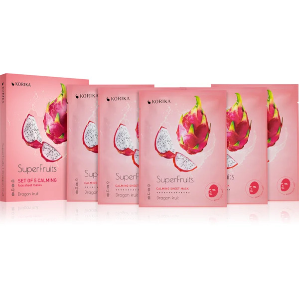  Korika Superfruits Dragon Fruit - Set Of 5 Calming Face Sheet Masks Face Mask Set At A Reduced Price With Soothing Effect Dragon Fruit 