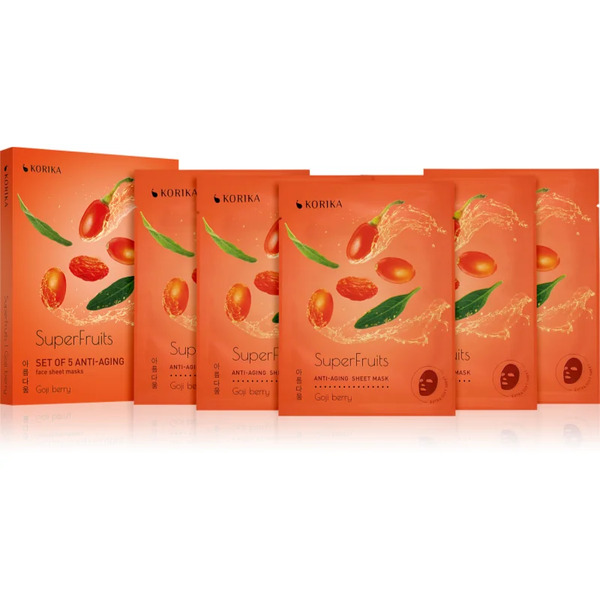  Korika Superfruits Goji Berry - Set Of 5 Anti-aging Face Sheet Masks Face Mask Set At A Reduced Price With Rejuvenating Effect Goji Berry 